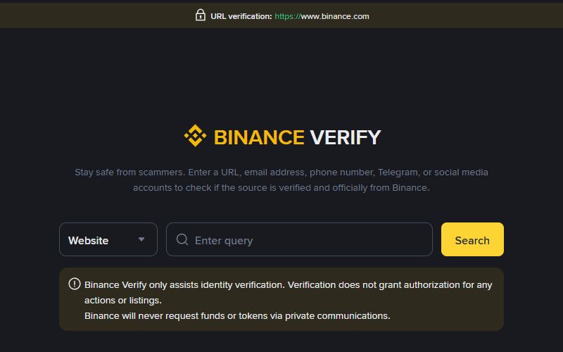Binance Verify official page ka public lookup field aur safety explanation